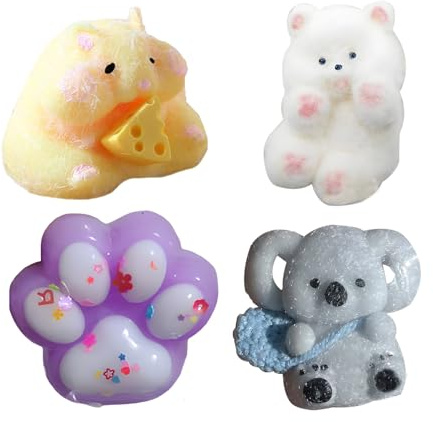 4PCS Tabba Squishy Kit, Taba Squishy Strawberry, Tabba Squishy Set With Taba Squishy Paw, Hamster, Koala & Dog, Random Koala Backpack Colour, Soft Stress Relief Fidget Toys For All Ages