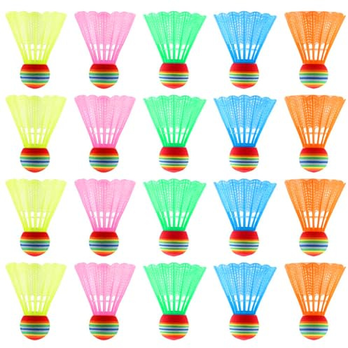20 Stück Federball, Badminton Bälle,Kunststoff Federbälle für Draußen Bunte