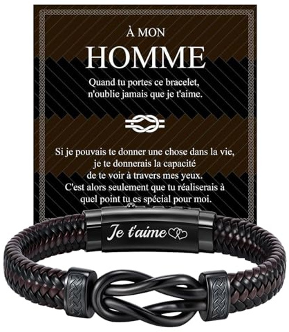 Cadeau pour Homme Bracelet Cuir - Bicolore Marron Noir Bracelet Hommes avec Noeud Motif Viking et Fermeture Réglable en Acier Inoxydable Idéal pour Papa Fils Mari Anniversaire Noël Fête des Pères