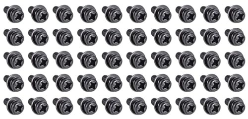 TA-VIGOR M3 Phillips Pan Head Bolt with Spring & Plain Washer 8mm 50pc | Carbon Steel Cross Round Head Machine Screws for Heavy-duty Fastening for Wood, Metal, Plastic
