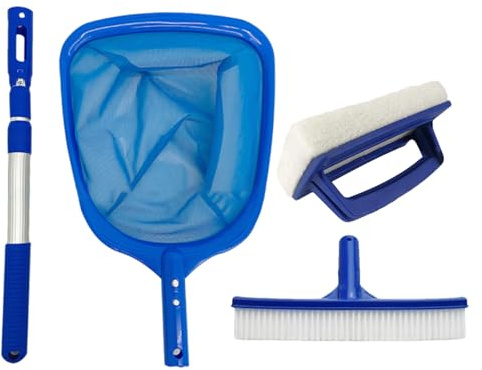 Gupcaqosjw Kit Di Pulizia Piscina, Rete Piscina, Retino Piscina-e con 40 cm-90 cm Telescopico Regolabile Spazzola Di Pulizia Piscina, Scubetto Di Rete P-iscine