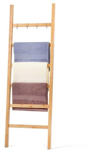 Relquorax Escalera de bambú con 6 peldaños y 4 ganchos, para baño, 170 x 43 cm, color natural