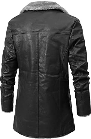 Fleecefodrad vintertrenchcoat för män enkelknäppt fuskpäls kostymkrage läderjacka affärer vardaglig sherpa kappa fodrad tjock PU-jacka höst vinter 3/4 längd vindjacka, Svart, M