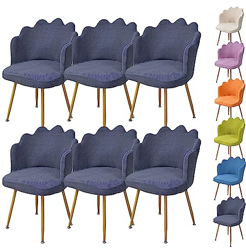 Juego de 6 fundas para sillas de comedor con respaldo curvado, fundas elásticas y lavables para comedor, hotel, cafetería, color gris, 6 piezas, protector de silla y funda para taburete cosmético