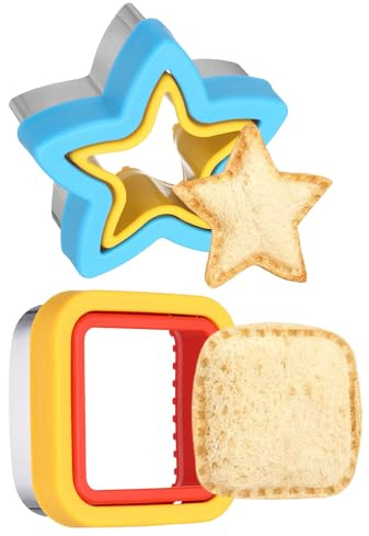 sourcing map 2 Pcs Sandwich Cutter and Sealer, Cute Cookie Cutters, Sandwich Maker Bread Decruster Lunch Accessories Square Star Shape for Lunchbox DIY Cookie Lunch Bento Gift, Red/Yellow/Blue