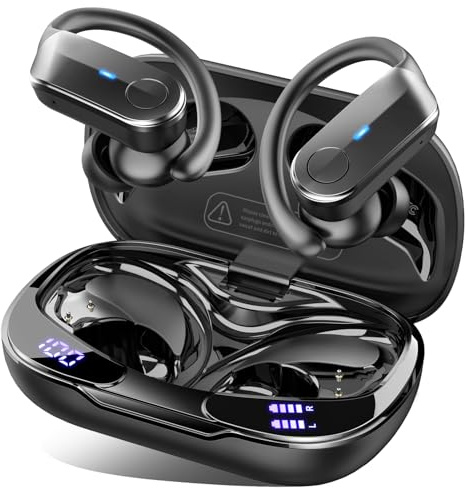 Wireless Earbuds Sports, 2026 Bluetooth 5.4 Headphones with 70H Deep Bass Over Ear Buds, IPX8 Waterproof ENC Noise Cancelling Earphones, Running Headphones with Earhooks, USB-C Headset for Workout/Gym