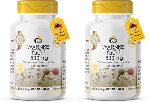 Taurine 500mg - 60 comprimés | Warnke Vitalstoffe - Qualité des pharmacies allemandes (Lot de 2)