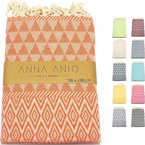 ANNA ANIQ Hamamtuch groß 100x200 cm Reise Strandtuch XXL Saunatuch - 100% Baumwolle Fouta Pestemal Stranddecke Saunakilt Saunahandtuch Herren Damen Badetuch Pareo Strandhandtuch (Orange)