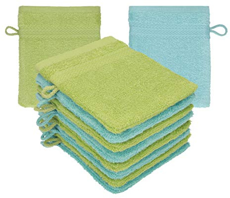 Betz paket med 10 tvättvantar premium 100 % bomull 16 x 21 cm hav - avokado grön