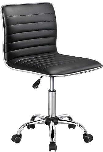 Yaheetech Silla Oficina con Ruedas Giratorias de 360° Silla de Ordenador Ajustable en Altura Silla de Escritorio sin Reposabrazos Silla Despacho Acolchado de Esponja Carga MAX 120 KG Negro