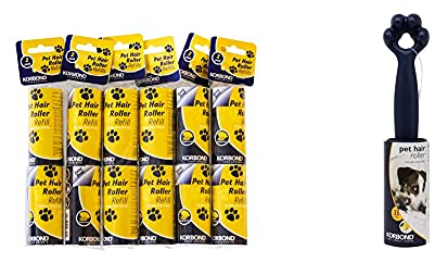 Korbond Pack of 12 Lint Remover Refills Removes Lint, Dust, Hair & 4.9m Friendly Lint Roller-33 Sticky Citrus Scented Paper Sheets– Suitable for All Fabric Types-Removes Pet Hair, White, 1 Pack