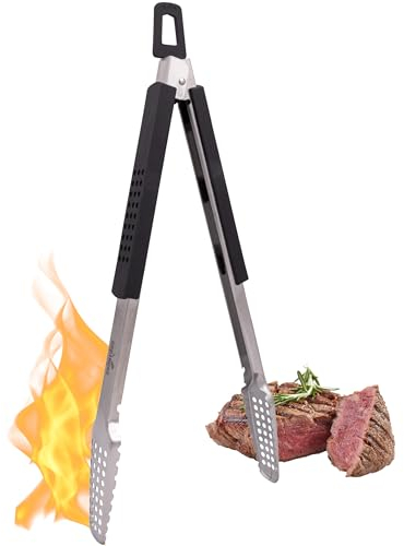 16 Extra Long Tongs 18/0 Stainless Steel BBQ Grill Tongs with Durable Soft Grip Handle for Cooking - Durable Grilling Accessory, Tongs for Cooking & Kitchen, Outdoor Barbecue, Easy to Clean