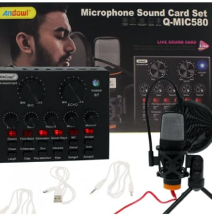OISE ART STORE Trade Shop - Microfono A Condensatore Q-mic580 Schede Audio Bluetooth Filtro Anti-Pop con Base