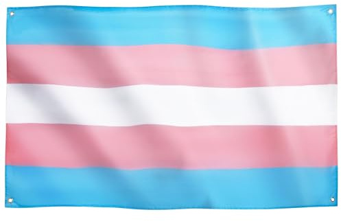 Runesol Bandera Transgénero, 91x152cm, (3ft x 5ft) Bandera Trans, Orgullo, 4 Arandelas, Ojal en Cada Esquina, LGBTQ+, Desfile, Festival, Fiesta, Carnaval, Premium, Interior, Exterior, Colores Vividos