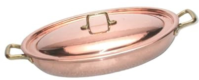 CREARTISTIC Casserole basse en cuivre pur étamé avec couvercle - 27 x 20 cm h 5 cm x 1,5 L, avec 2 poignées en laiton de 4 cm, casserole pour servir - Fabrication artisanale - Fabriqué en Italie