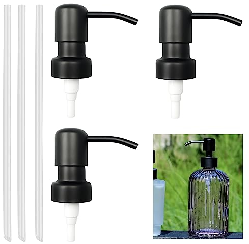 Nizirioo 3 Stück Seifenspender Pumpkopf: Edelstahl Seifenspender Ersatzpumpe mit 28mm Gewinde, Seifenspender Pumpe mit 15cm Lang Schlauch, Soap Pump Ersatz für Küche Badezimmer Worktop (Schwarz)