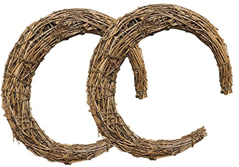 2Pcs 30-Inch Moon Wreath Base, Natural Grapevine Wreath Frame,Light Brown Rattan Vine Garland for Diy Crafts, Holiday Party Decorations, Wall Hanging Decor, Indoor and Outdoor Use