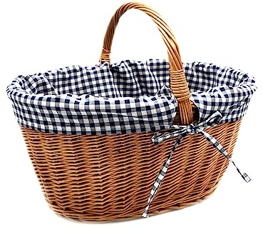 MyBer® Shoppingkorg, pilkorg, flaskkorg, presentkorg, flätad brun, BTH 46/33/25–34 cm, stabil bärkorg av pilar med tyginlägg K1-113-SBWWW