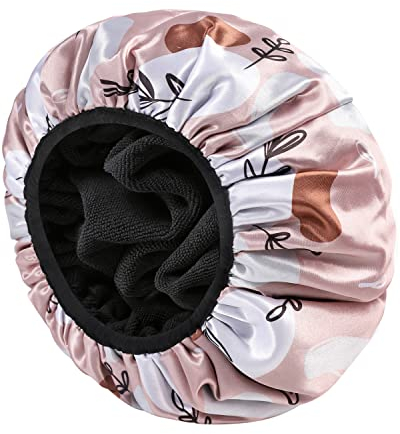 E ENASUE Wiederverwendbare 3-lagige Duschhaube,Extra-große wasserdichte Duschhaube, geeignet für alle Arten von langem Haar,Verstellbare Damen-Duschhaube, ideal für Mädchen, die sich schminken (Rosa)