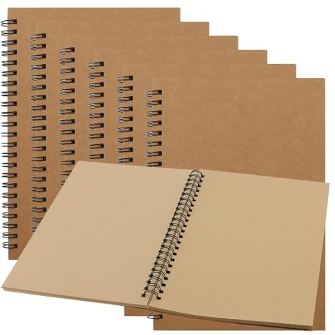 DAKFOOK 6 cuadernos de bocetos A5 marrón, 100 páginas/50 hojas, cuaderno liso encuadernado en espiral, bloc de dibujo en blanco de 80 g/m² para pintar, garabatear, dibujar y dibujar