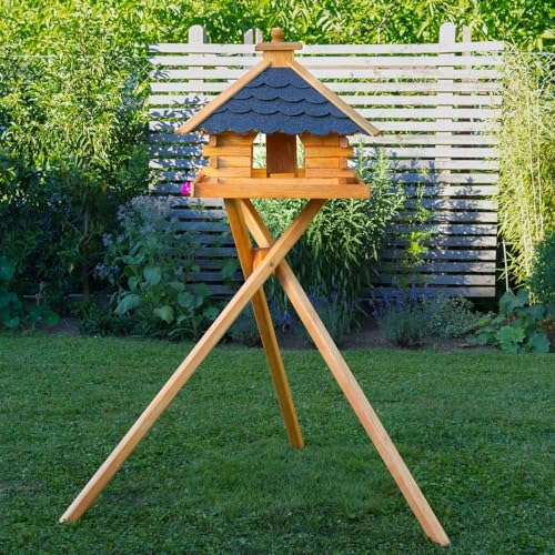 Deko-Shop-Hannusch Vogelhaus wahlweise mit Ständer und Solarbeleuchtung, Verschiedene Dachfarben (Vogelhaus mit Ständer, Dach Bitum schwarz)