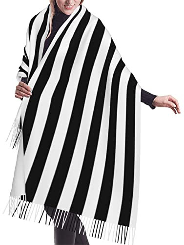 Eagle Warmer langer Winterschal für Damen, großer Schal, gemusterter Druck, Kopftuch, seidiges Gefühl, quadratischer Kopftuch, Vintage-Band, Schal, 196 cm × 68 cm, Schwarz Und Weiß Streifen, One size