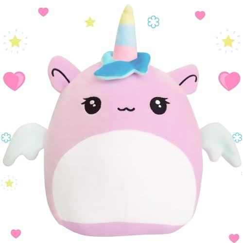 POPOYU Coussin licorne 3D 20 cm – Coussin douillet doux, adorable peluche licorne comme coussin douillet pour enfants, filles et garçons, cadeau d'anniversaire et de Noël