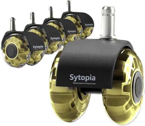 Sytopia Ruedas para silla de oficina de 11 mm x 22 mm, juego de 5 ruedas para sillas de oficina, muy silenciosas y suaves para suelos duros, parqué, alfombras, laminados, no necesitan alfombrilla