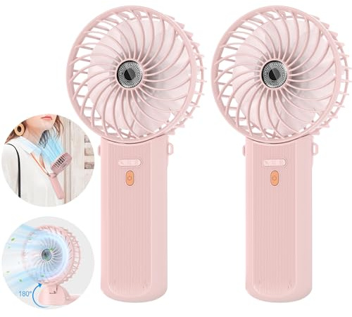 Lepwings Mini Ventilateur Portable - 2 Pièces de Poche USB Rechargeable, 4 Vitesse et 5,5-16 H de Travail, 180° Rotation, Pliable pour Maison, Bureau, Voyage - Rose