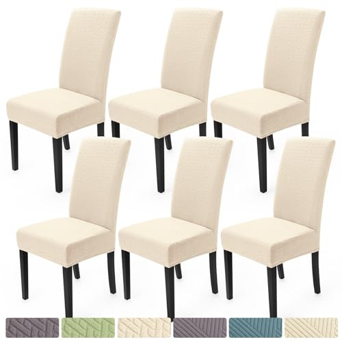 BalladHome Fundas para Sillas de Comedor Pack de 6 Elasticas Jacquard Fundas para Sillas Cubiertas para sillas de Cocina Lavables Modernas Chair Covers para Hotel Comedor Boda (Paquete de 6, Cream)-T