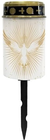 Uorisanigo Golden Peace Dove Cross Solar Grave Lights for Cemetery Flameless Solar Powered Light for Prayer Waterproof Cemetery Solar Lights for Grave Cemetery Decor Candle Lamp