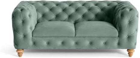 Lisa Design Walter - 2-Sizter Sofa Chesterfield samt - Holzfüße Blau