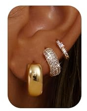 Chriscoco 3 Paires Boucles d'Oreilles Femme Créoles Or Argent Hypoallergénique Plaqué Or 14K Boucles d'Oreilles Créoles