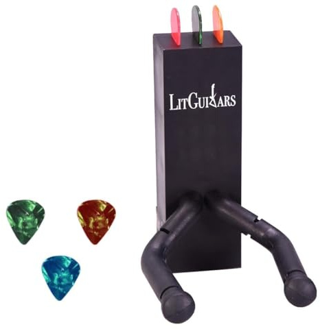 LED Guitar Wall Stand with Multi-Color Lighting and Plectrum Holder - Illuminated Guitar Hanger for Electric, Acoustic, and Bass Guitars - Stylish Guitar Display Mount - Red/Green and Blue