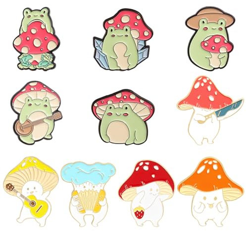 CHROMACRAFT 10 Stück Pilz-Frosch-Brosche, Süße Frosch-Brosche, Cartoon-Brosche, Lustige Brosche, Dekorative Brosche
