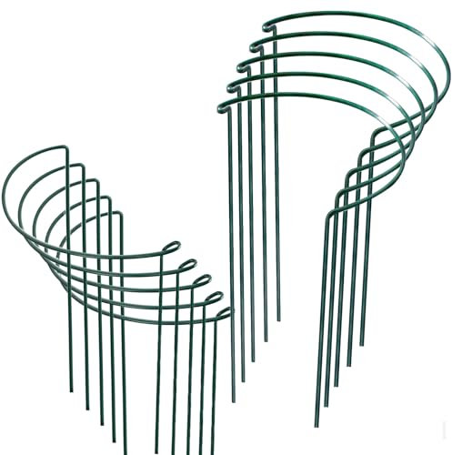 Jordbrux Plant Support Stakes, 10pcs Metal Garden Plant Stakes, Half Round Plant Support Ring Cage for Indoor and Outdoor Plants - 20cm x 35cm