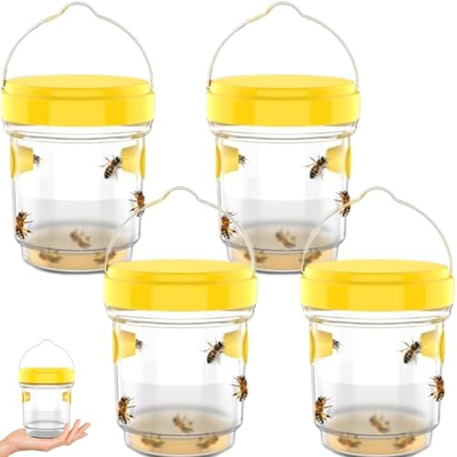 Piège de guêpe, 4pcs Plastique Plastique Piège de Veste avec 2 Tunnels, Tueur d'abeille Portable avec poignée Suspendue, pièges à Abeilles réutilisables pour l'extérieur, Le Jardin, la pelouse, Le ca