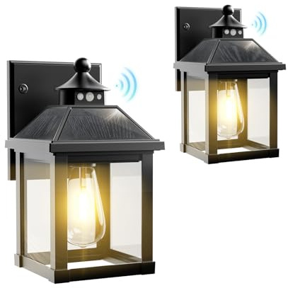 COLBOR Solar Wall Lantern Light, 2 Pack Outdoor Security Lights with Motion Sensor, IP65 Waterproof Solar Powered Garden Lights for Garage Garden and Patio