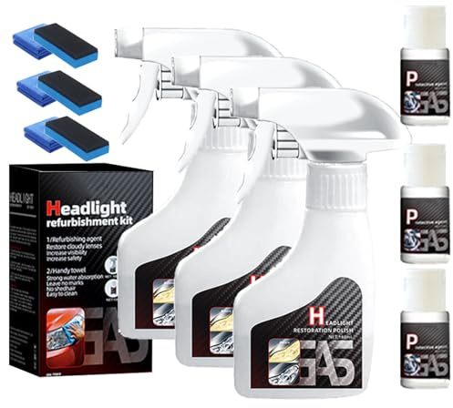 Nimedala Whimsyard Rénovateur de Phares, Nettoyant pour Phares, Kit de Liquide de Restauration de Phares Automobiles, Kit de Restauration de Phares (3Set)