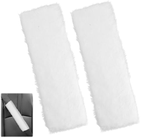 2 Pz Guaine per Cintura di Sicurezza, Cuscinetti per Cintura di Sicurezza in Pelliccia di Coniglio Finta Lavabile, Fascia Imbottita Rivestimento per la Cintura di Sicurezza Auto, Bianco 24 x 6,5 cm