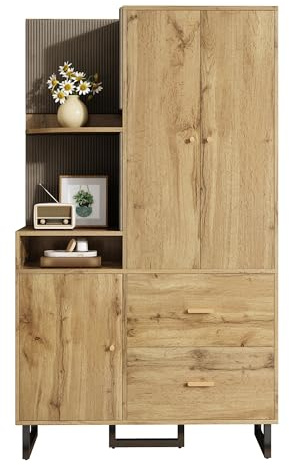PLLBIKK Armario compacto para pasillo y pasillo con paneles acolchados y zapatero integrado, armario de pasillo, armario de entrada, armario de pared, color negro, natural, 110 x 186 x 38 cm