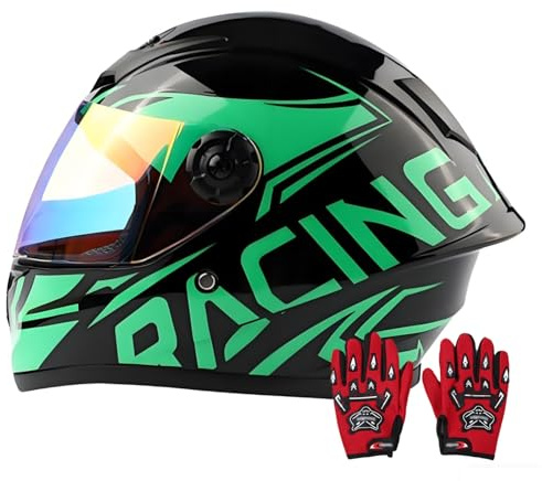 Casco Integrale Per Bambini,Casco Da Moto Omologato ECE 22.06 Per Tutte Le Stagioni Con Guanti,Casco Da Cross Per Bicicletta Elettrica Per Ragazzi,Casco Da Ciclomotore Per Bambini 13,L/(51~62cm)