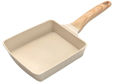 SUNNYNEST Non Stick Frying Pan Tamagoyaki Japanese Omelette Square Fry Pan for Induction Hobs Rectangle Egg Pan for Pancake Crepes Bacon Sausages BurgersUniversal for Electric and Gas Stoves (White)