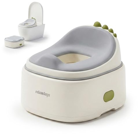 Relaxdays Töpfchen 4-in-1, Dino, Kindertoilette Deckel, HBT: 30x36,5x33,5 cm, WC-Trainer, Aufsatz & Hocker, Reise, blau