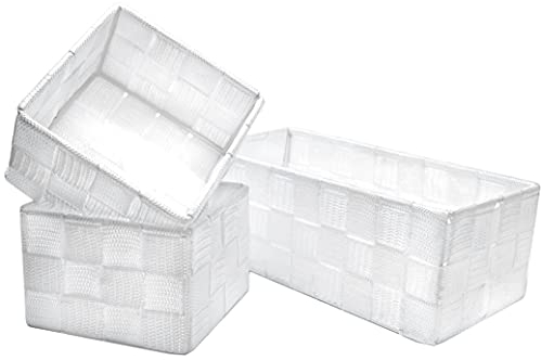 Storage Baskets, 3 Pack, White, Storage Baskets Sets, Woven Boxes for Home, Kitchens, Offices, Cupboards, Bathrooms, Shelves, Boxes