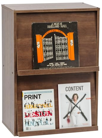 Iris Ohyama, Furniture, Bookcase, Storage Shelf, 2 Flip Doors, Wood, Magazine Cabinet, Elegant, Versatile, for Office, Bedroom, Living Room, Brown, Flap Rack CHR-2