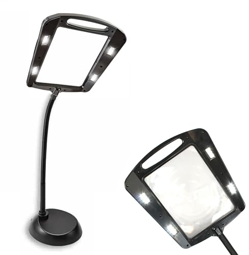 Maxi Lente d'ingrandimento illuminata con 12 LED da appoggiare, 5 x ingrandimento, orientabile, per lettura, fai da te, cucito, ricamo e altre attività di precisione, 160 cm (grande)