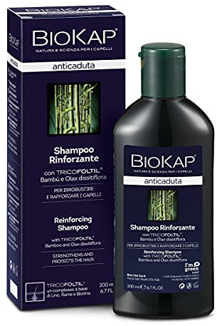 Biokap Shampoo Anticaduta Rinforzante, per Irrobustire e Rinforzare i Capelli, Dermopurificante, 200 ml