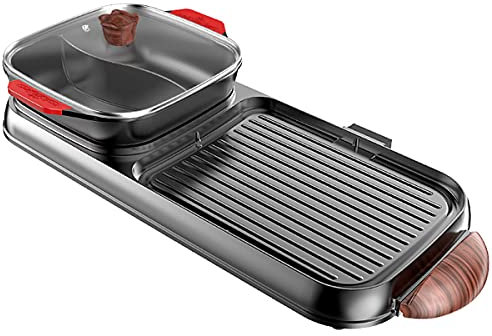 HIZQ Barbacoa Eléctrica Portátil, Sartén De Barbacoa Multifuncional Para Hogar Barbacoa De Doble Propósito Olla Caliente Grill Parrilla Gran Capacidad, Antiadherente