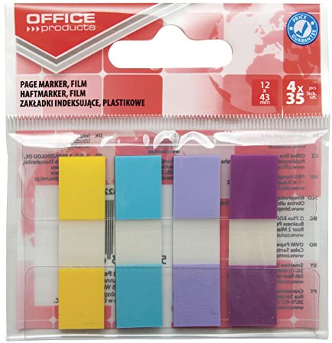 Indexlimremsor OFFICE PRODUCTS PP 12 x 43 mm 4 x 35 ark hänge olika färger pastell//typ standard/typ på hängare/form rektangel/material-Pp/färg olika färger
